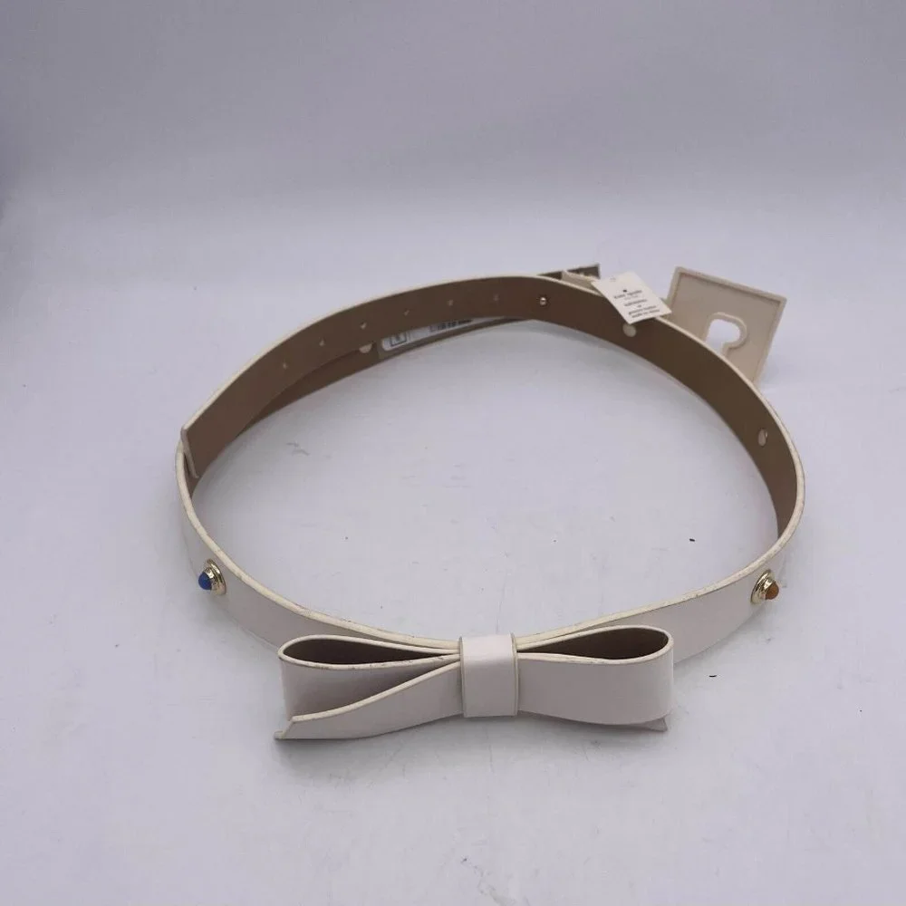 Kate Spade New York Women's Genuine Leather Bow Belt Medium Off White - Picture 2 of 8